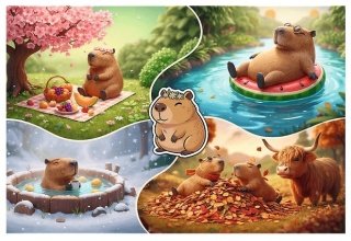 Puzzle 300 el. Cztery pory roku z kapibarami