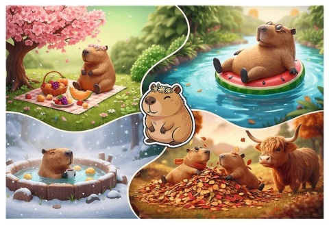 Puzzle 300 el. Cztery pory roku z kapibarami