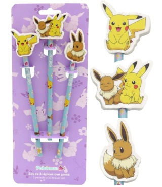 Ołówek z gumką gumka do mazania kształtka Pokemon Eevee i Pikachu 3 szt