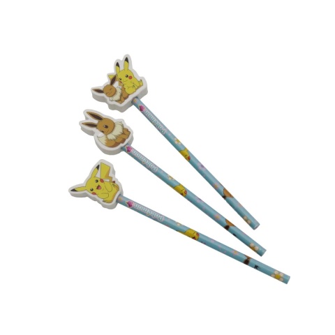 Ołówek z gumką gumka do mazania kształtka Pokemon Eevee i Pikachu 3 szt