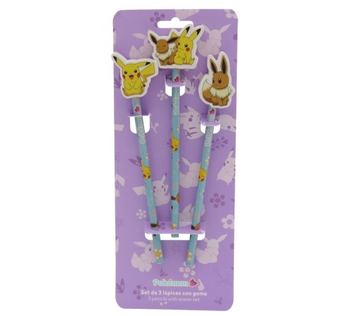 Ołówek z gumką gumka do mazania kształtka Pokemon Eevee i Pikachu 3 szt