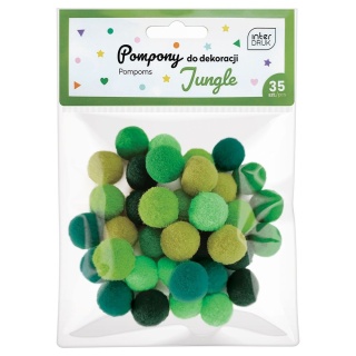 Pompony 2 cm zielone JUNGLE 35 szt., Interdruk