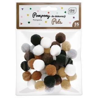 Pompony 2 cm PETS brąz beż czarny biały szary 35 szt., Interdruk