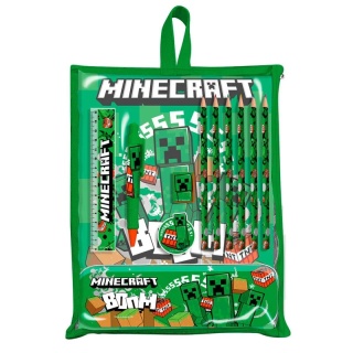 Zestaw saszetka piórnik kredki gumka długopis linijka notes Minecraft