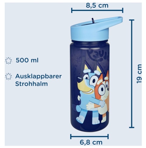 Bidon na wodę butelka ze słomką ustnikiem Bluey i Bingo pieski 500ml