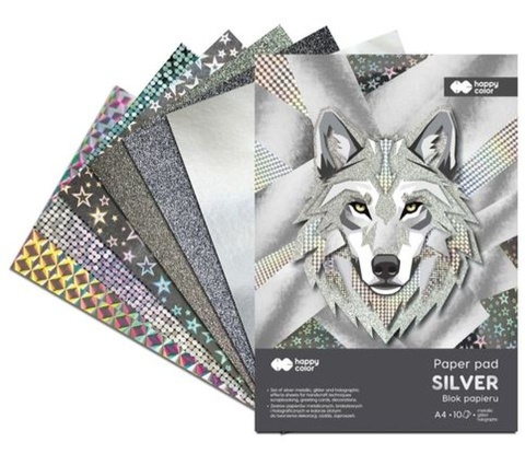 Blok silver A4 150-230g. 10a srebrny błysk holograficzny brokat Happy Color
