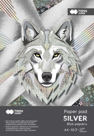 Blok silver A4 150-230g. 10a srebrny błysk holograficzny brokat Happy Color