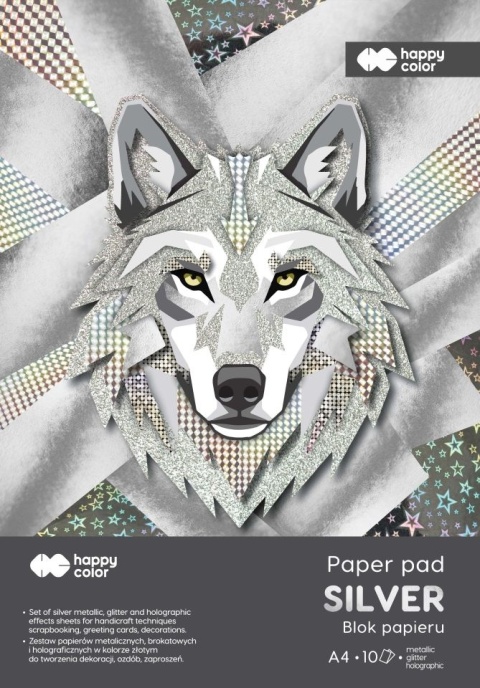 Blok silver A4 150-230g. 10a srebrny błysk holograficzny brokat Happy Color