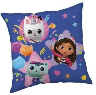 Koc polarowy 100x140 + poduszka 35x35 niebieski zestaw Koci domek Gabi