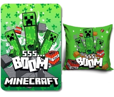 Kocyk koc pled dziecięcy polarowy 100x140 cm + poszewka 40x40 cm Minecraft