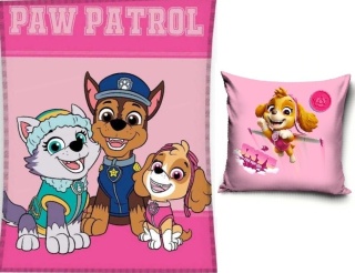 Kocyk koc pled dziecięcy polarowy 100x140cm + poszewka 40x40 Psi Patrol róż