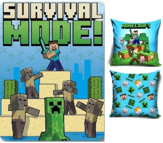 Kocyk koc polarowy 100x140 + poszewka 40x40 Minecraft