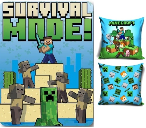 Kocyk koc polarowy 100x140 + poszewka 40x40 Minecraft