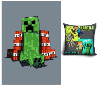 Kocyk koc polarowy 100X140 poszewka na poduszkę 40x40 MINECRAFT