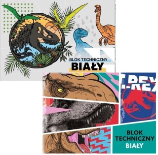 Park Jurajski dinozaury blok techniczny A4 10 kartek biały 170g/m2