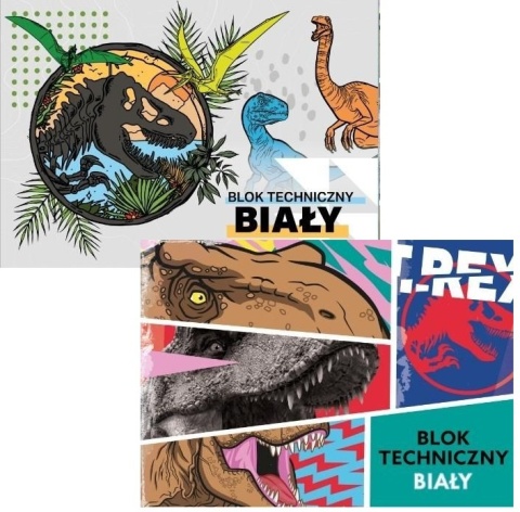 Park Jurajski dinozaury blok techniczny A4 10 kartek biały 170g/m2