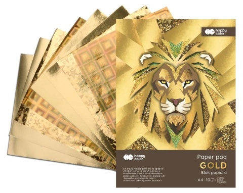 Blok Gold A4 150-230g. 10ark. złoty błysk holograficzny brokat Happy Color