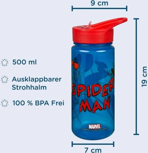 Bidon na wodę butelka ze słomką ustnikiem Spiderman 500ml