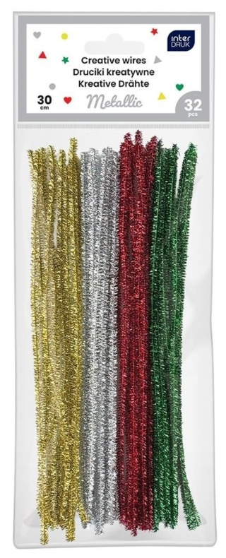 Druciki kreatywne Basic 30 cm mix metalic złoty srebrny 32 szt Interdruk