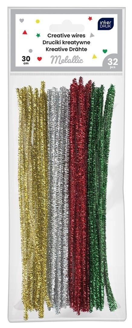 Druciki kreatywne Basic 30 cm mix metalic złoty srebrny 32 szt Interdruk