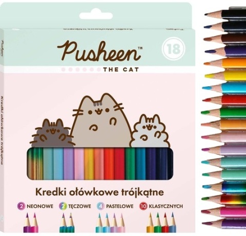 Kredki ołówkowe Bambino trójkątne neonowe pastel tęczowe 18 kol PUSHEEN