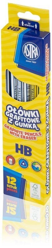 Ołówek z gumką grafitowy trójkątny Astra komplet twardość HB 12 szt