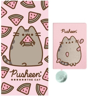 Zestaw na prezent ręcznik 140x70 + pamiętnik pluszowy 96k A5 kot Pusheen
