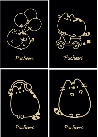 Zeszyt w kratkę A5 Pusheen kotek czarny gold mix wzorów 60 kartek 4 szt