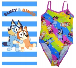 Bluey i Bingo strój kąpielowy piesek Blue jednoczęściowy 122/128 + ręcznik
