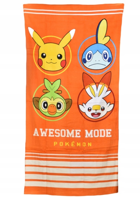 Ręcznik kąpielowy plażowy bawełniany Pokemon pomarańczowy 70x140