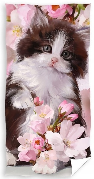 Ręcznik kąpielowy plażowy kot kociak kwiaty 70x140