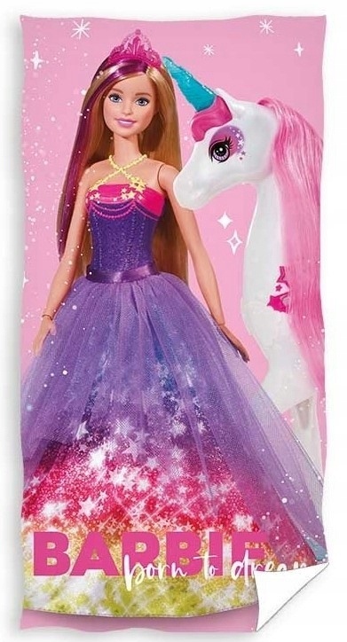 Ręcznik plażowy kąpielowy BARBIE z jednorożcem unicorn bawełna 70X140