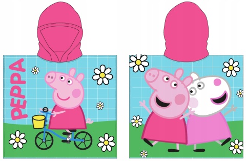 ŚWINKA PEPPA na rowerze ponczo poncho ręcznik szybkoschnący 55x110