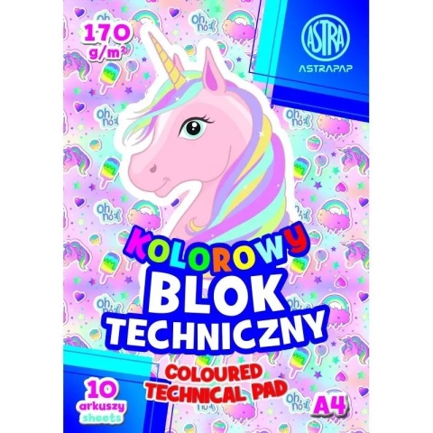 Blok techniczny A4 10 k 170g kolorów barwiony w masie Jednorożec Astra