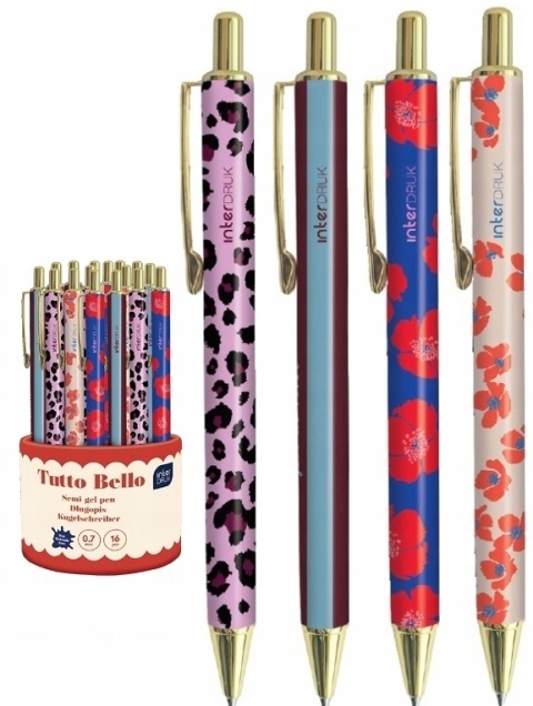 Długopis niebieski metalowy Interdruk Tutto Bello kwiaty 0,7 mm 4 szt