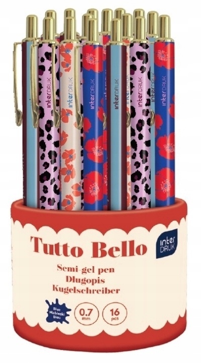 Długopis niebieski metalowy Interdruk Tutto Bello kwiaty 0,7 mm 4 szt