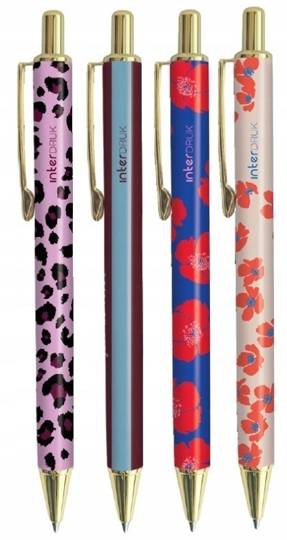 Długopis niebieski metalowy Interdruk Tutto Bello kwiaty 0,7 mm 4 szt