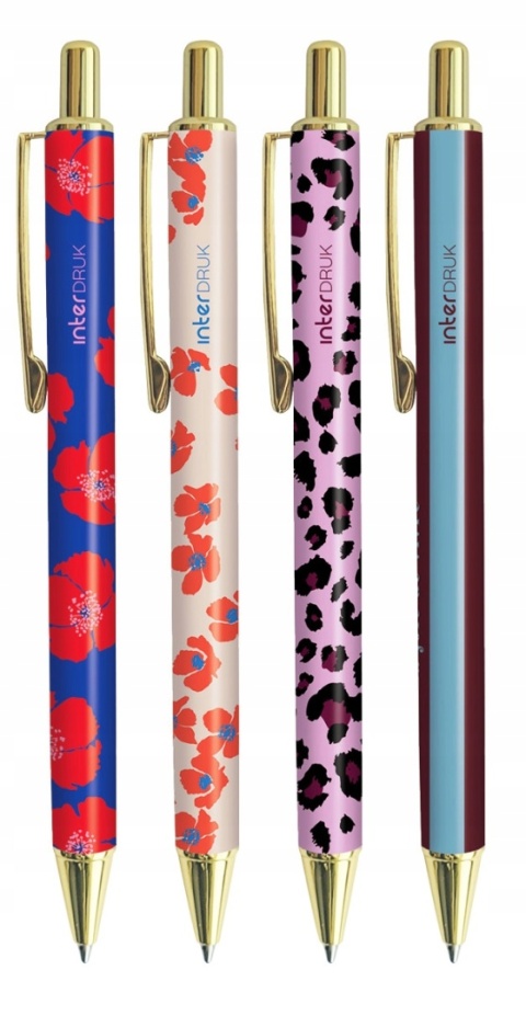 Długopis niebieski metalowy Interdruk Tutto Bello kwiaty 0,7 mm 4 szt