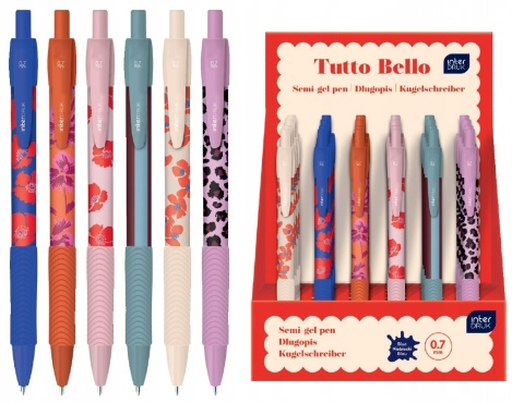 Długopis pół żelowy niebieski Interdruk Tutto Bello kwiaty 0,7 mm 6 szt