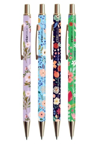 Długopis pół-żelowy niebieski metalowy Interdruk Garden kwiaty 0,7 mm 4 szt