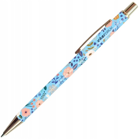 Długopis pół-żelowy niebieski metalowy Interdruk Garden kwiaty 0,7 mm 4 szt