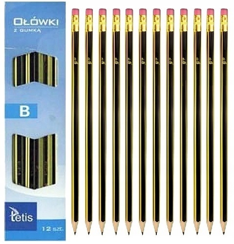 Ołówek z gumką Tetis komplet twardość B KV050 12 szt