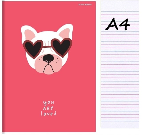 Zeszyt A4 trzylinia kolorowa do nauki pisania 32 kartek zakochany pies