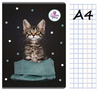 Zeszyt A4 w kratkę 60 kartek z marginesem kot kotek kociak czarny