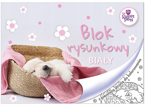 Blok rysunkowy z pierwszą stroną do kolorowania kot pies A4 20 kartek biały
