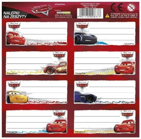 Naklejki nalepki na zeszyty 16 szt AUTA ZYGZAK