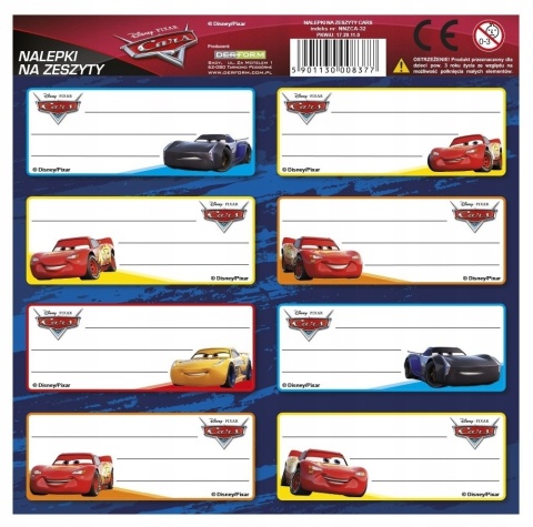 Naklejki nalepki na zeszyty 16 szt AUTA ZYGZAK
