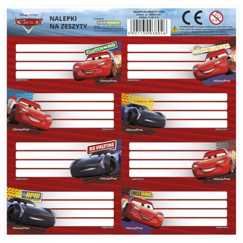 Naklejki nalepki na zeszyty 16 szt AUTA ZYGZAK