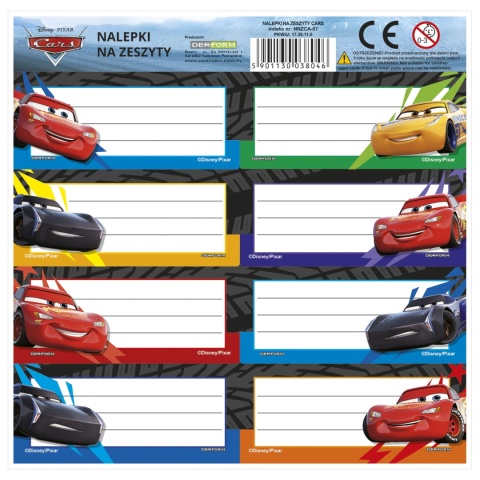 Naklejki nalepki na zeszyty 16 szt AUTA ZYGZAK