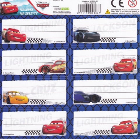 Naklejki nalepki na zeszyty 16 szt AUTA ZYGZAK